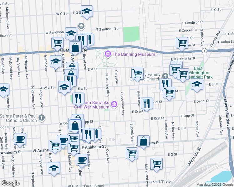 map of restaurants, bars, coffee shops, grocery stores, and more near 1132 Cary Avenue in Los Angeles