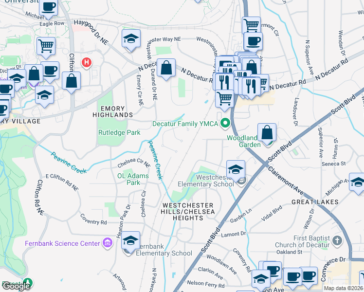 map of restaurants, bars, coffee shops, grocery stores, and more near 1813 Grist Stone Court Northeast in Atlanta