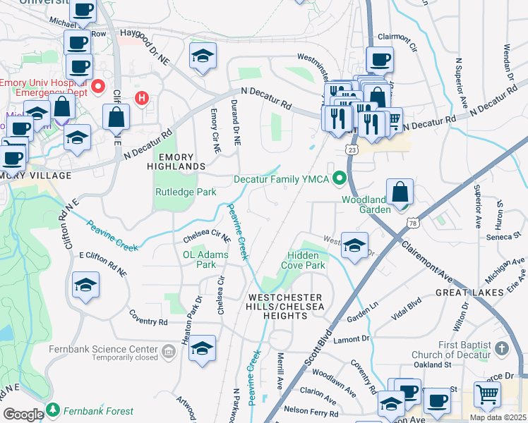 map of restaurants, bars, coffee shops, grocery stores, and more near 1813 Grist Stone Court Northeast in Atlanta
