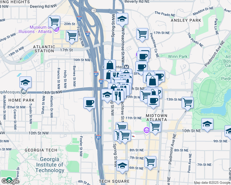 map of restaurants, bars, coffee shops, grocery stores, and more near in Atlanta