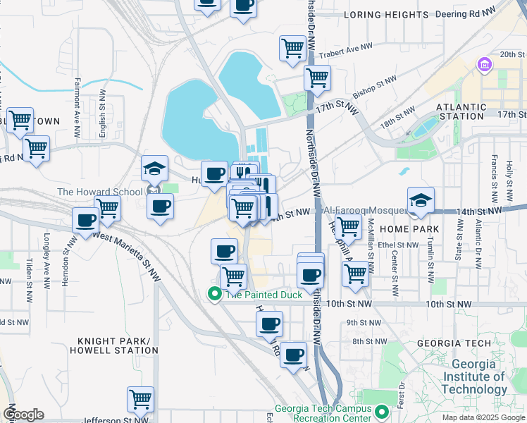 map of restaurants, bars, coffee shops, grocery stores, and more near 691 14th Street Northwest in Atlanta