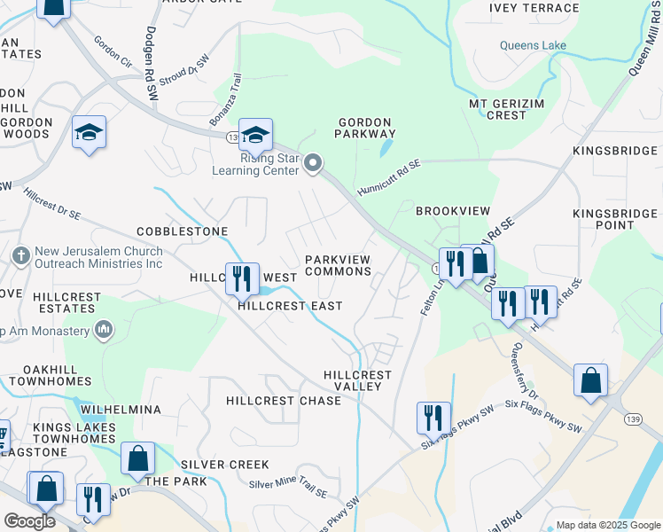 map of restaurants, bars, coffee shops, grocery stores, and more near 6873 Gallant Circle Southeast in Mableton