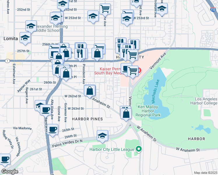 map of restaurants, bars, coffee shops, grocery stores, and more near 26045 Frampton Avenue in Los Angeles
