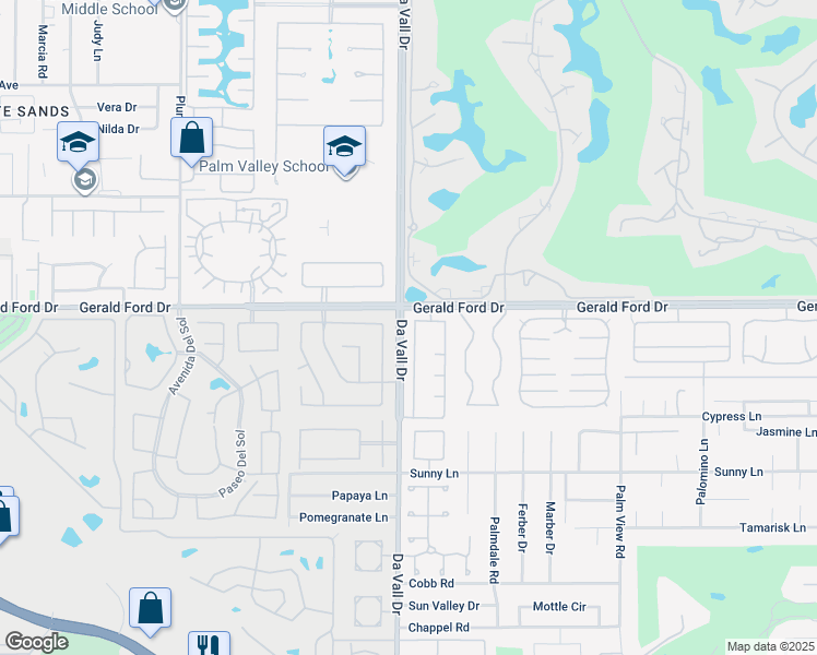 map of restaurants, bars, coffee shops, grocery stores, and more near 4 Mission Palms Drive West in Rancho Mirage