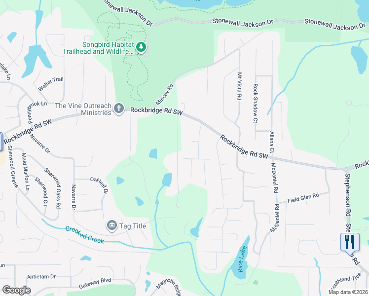map of restaurants, bars, coffee shops, grocery stores, and more near 6032 Stonearch Drive in Stone Mountain