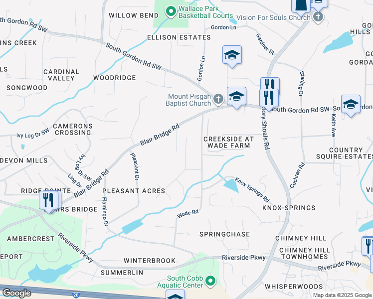 map of restaurants, bars, coffee shops, grocery stores, and more near 6903 Myra Lane in Austell