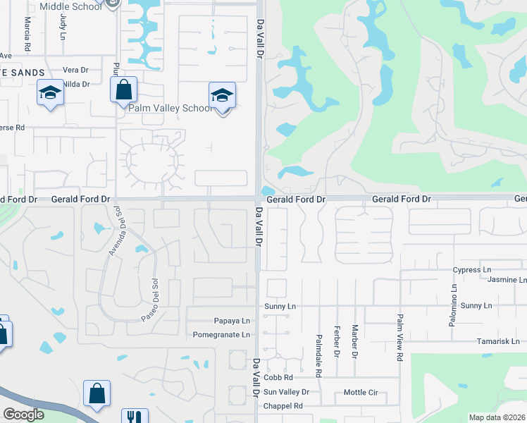 map of restaurants, bars, coffee shops, grocery stores, and more near 4 Mission Palms Drive West in Rancho Mirage