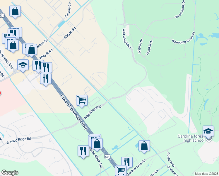 map of restaurants, bars, coffee shops, grocery stores, and more near 1178 Fairway Lane in Conway