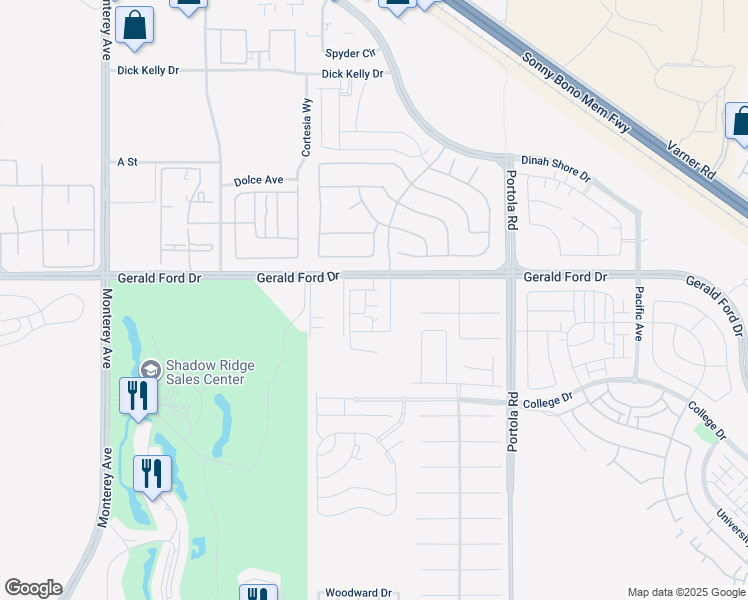 map of restaurants, bars, coffee shops, grocery stores, and more near 36101 Explorer Drive in Palm Desert