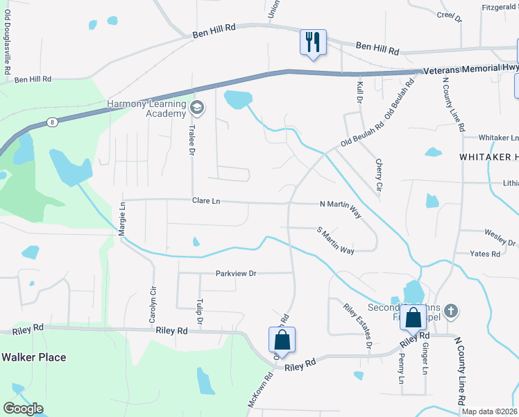 map of restaurants, bars, coffee shops, grocery stores, and more near 4348 Donegal Circle in Lithia Springs
