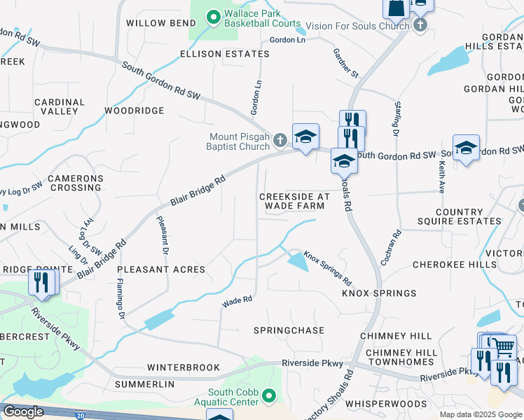 map of restaurants, bars, coffee shops, grocery stores, and more near 6859 Winding Wade Tr in Austell