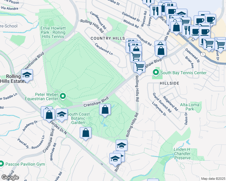map of restaurants, bars, coffee shops, grocery stores, and more near 26405 Crenshaw Boulevard in Palos Verdes Peninsula