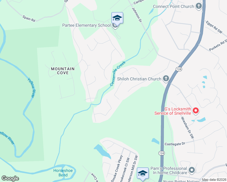 map of restaurants, bars, coffee shops, grocery stores, and more near 3881 Forest Dawn Court in Snellville