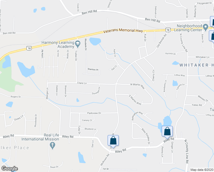 map of restaurants, bars, coffee shops, grocery stores, and more near 4314 Clare Lane in Lithia Springs
