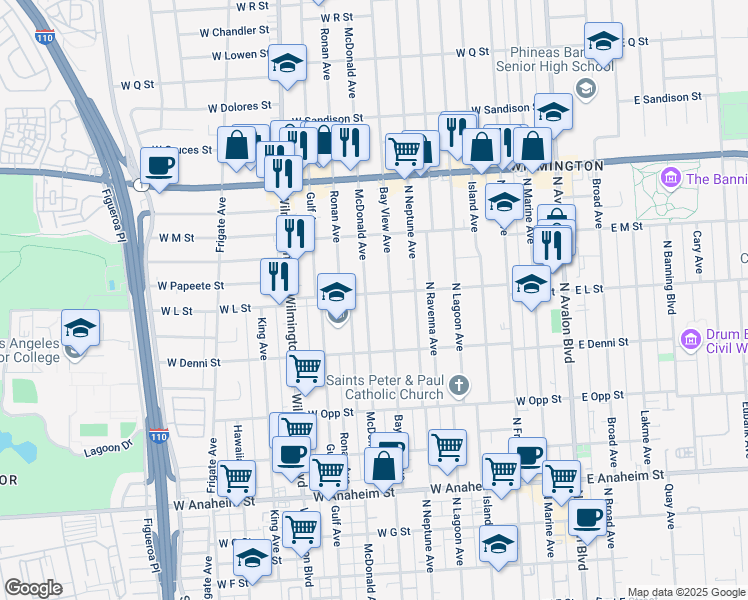 map of restaurants, bars, coffee shops, grocery stores, and more near 1168 McDonald Avenue in Los Angeles