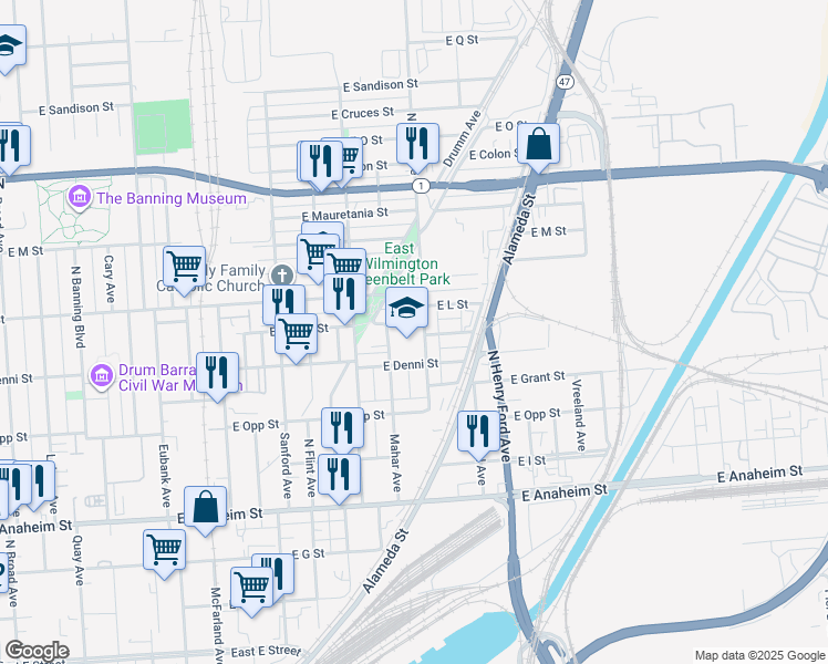 map of restaurants, bars, coffee shops, grocery stores, and more near 1118 North Blinn Avenue in Los Angeles