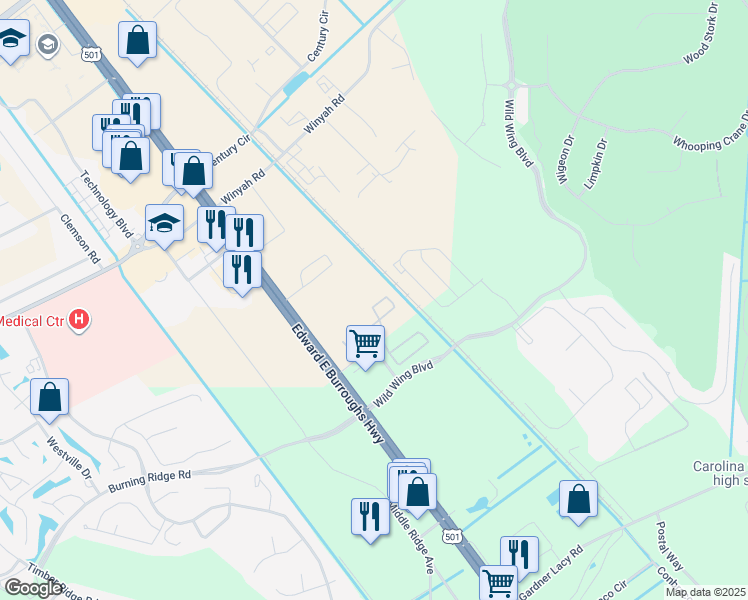 map of restaurants, bars, coffee shops, grocery stores, and more near 2515 U.S. 501 in Conway