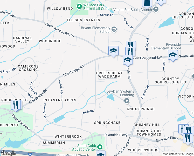 map of restaurants, bars, coffee shops, grocery stores, and more near 6859 Winding Wade Tr in Austell