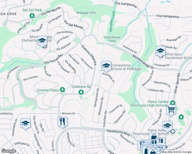 map of restaurants, bars, coffee shops, grocery stores, and more near 1316 Granvia Altamira in Palos Verdes Estates