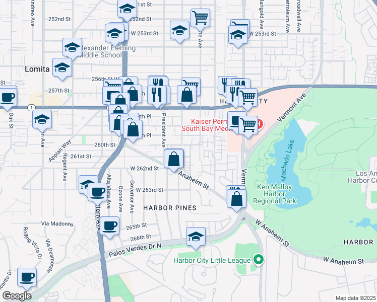 map of restaurants, bars, coffee shops, grocery stores, and more near 26020 Belle Porte Avenue in Los Angeles