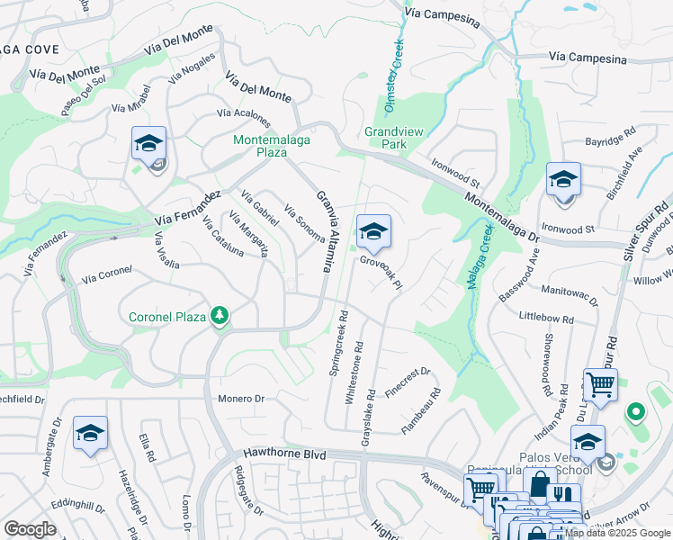 map of restaurants, bars, coffee shops, grocery stores, and more near 1316 Granvia Altamira in Palos Verdes Estates
