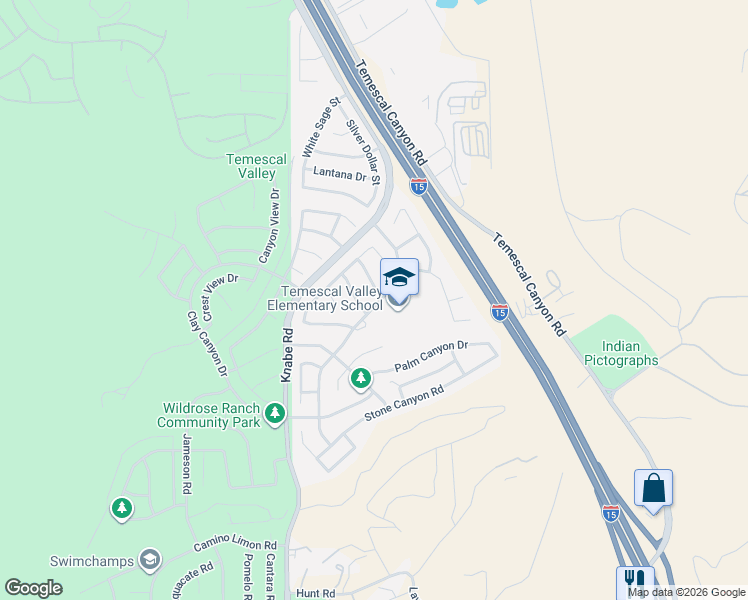 map of restaurants, bars, coffee shops, grocery stores, and more near 22961 Elk Grass Street in Corona
