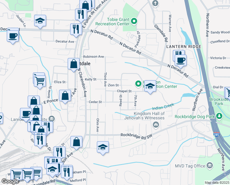 map of restaurants, bars, coffee shops, grocery stores, and more near 375 Creighton Avenue in Scottdale