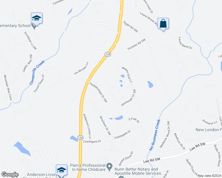 map of restaurants, bars, coffee shops, grocery stores, and more near 4182 Torbay Drive in Snellville