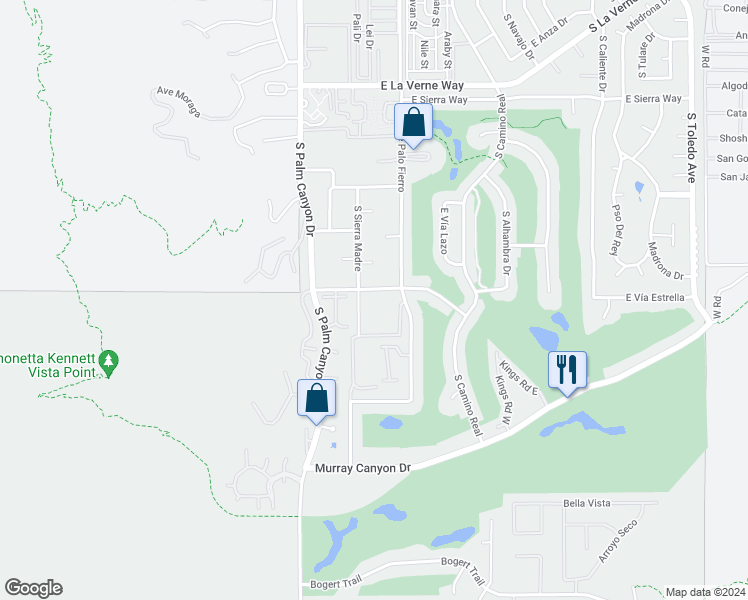 map of restaurants, bars, coffee shops, grocery stores, and more near 355 East Avenida Granada in Palm Springs