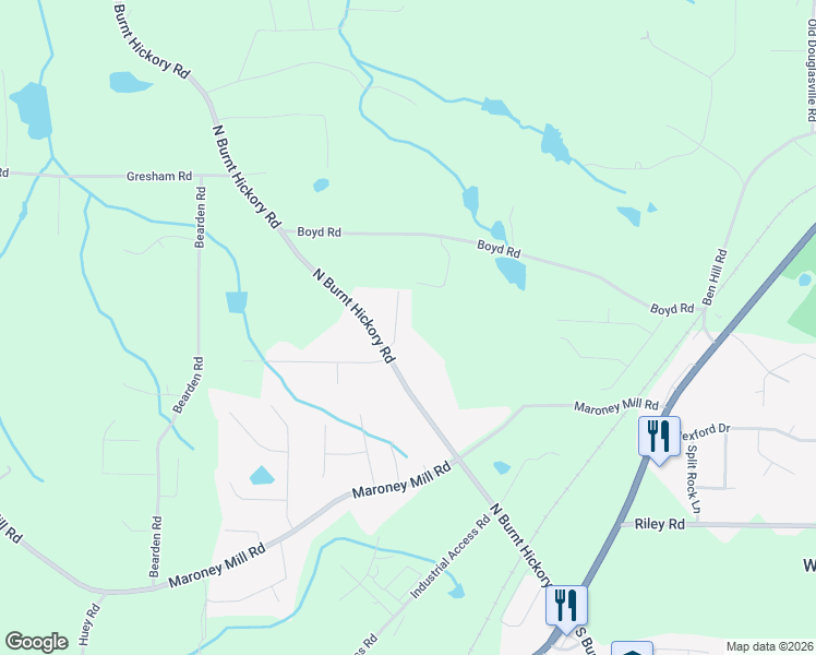 map of restaurants, bars, coffee shops, grocery stores, and more near 736 West Spring Drive in Douglasville