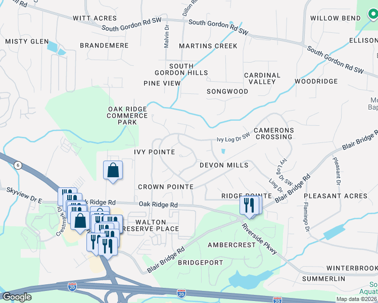 map of restaurants, bars, coffee shops, grocery stores, and more near 1519 Locust Log Way in Austell