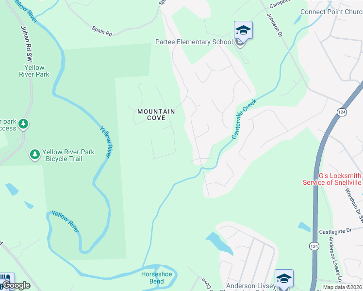map of restaurants, bars, coffee shops, grocery stores, and more near 3770 Mountain Cove Road in Snellville