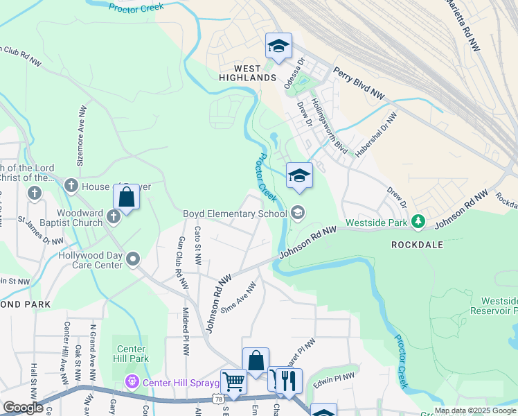 map of restaurants, bars, coffee shops, grocery stores, and more near 1123 Jones Avenue Northwest in Atlanta
