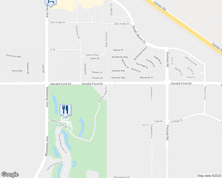 map of restaurants, bars, coffee shops, grocery stores, and more near 73705 Gerald Ford Drive in Palm Desert
