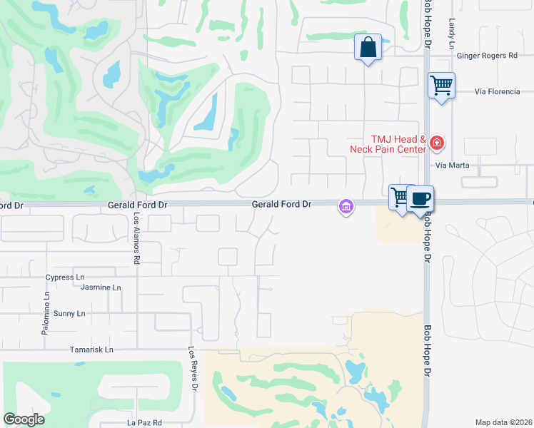 map of restaurants, bars, coffee shops, grocery stores, and more near 43 Santo Domingo Drive in Rancho Mirage