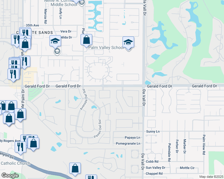 map of restaurants, bars, coffee shops, grocery stores, and more near 36134 Rancho Aldea in Cathedral City