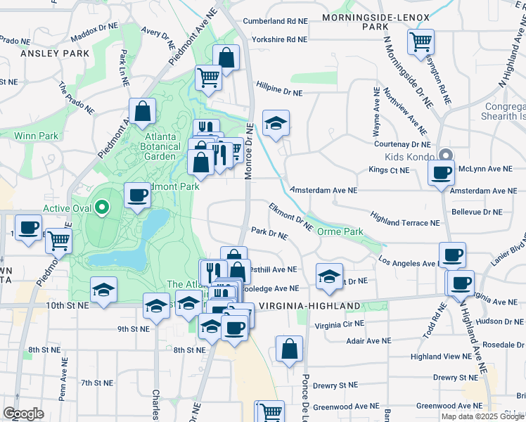 map of restaurants, bars, coffee shops, grocery stores, and more near 1152 Orme Circle Northeast in Atlanta