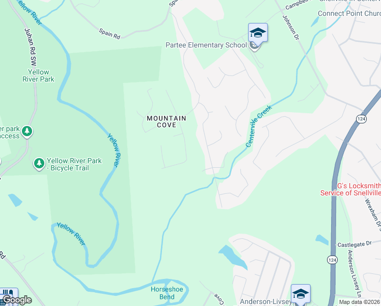 map of restaurants, bars, coffee shops, grocery stores, and more near 3770 Mountain Cove Road in Snellville