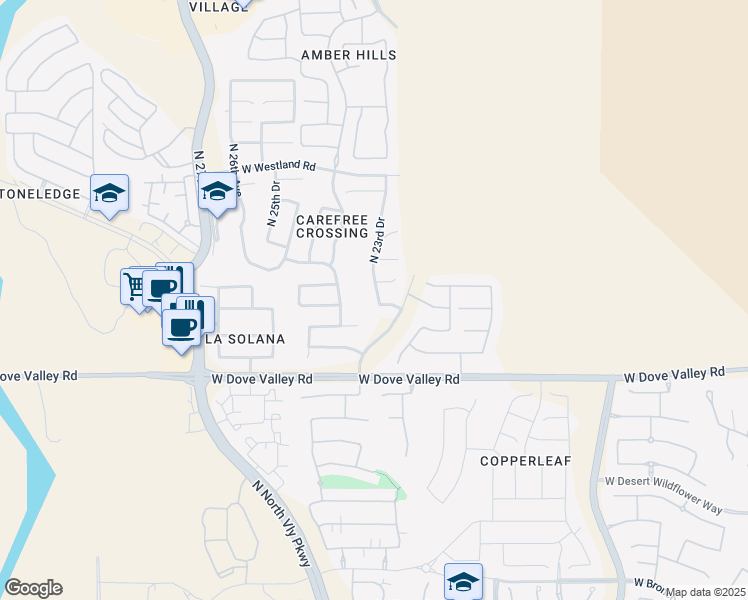 map of restaurants, bars, coffee shops, grocery stores, and more near 33306 North 23rd Drive in Phoenix