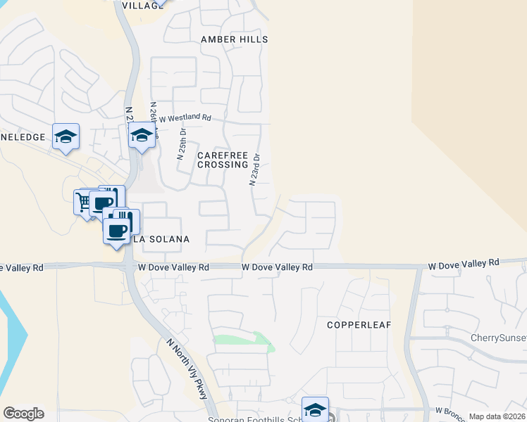 map of restaurants, bars, coffee shops, grocery stores, and more near 33117 North 23rd Avenue in Phoenix