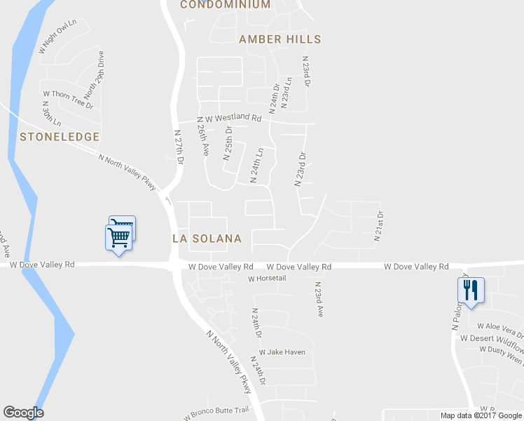 map of restaurants, bars, coffee shops, grocery stores, and more near 2405 West Red Range Way in Phoenix