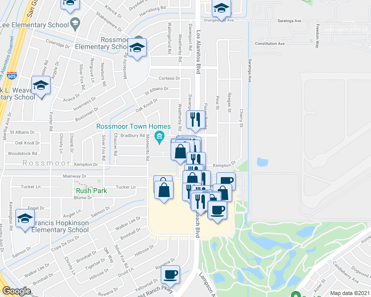 map of restaurants, bars, coffee shops, grocery stores, and more near 12161 Seal Beach Boulevard in Seal Beach