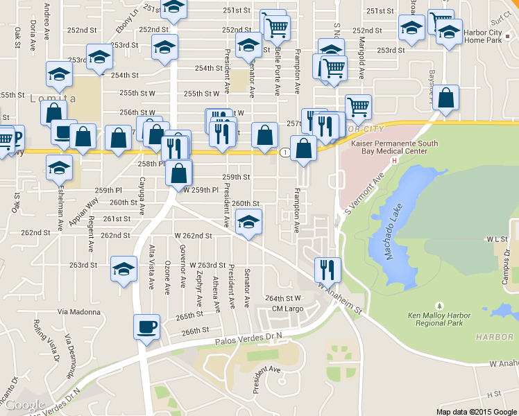 map of restaurants, bars, coffee shops, grocery stores, and more near 26020 Belle Porte Avenue in Los Angeles