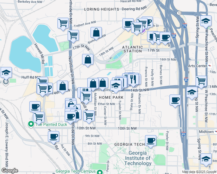 map of restaurants, bars, coffee shops, grocery stores, and more near in Atlanta
