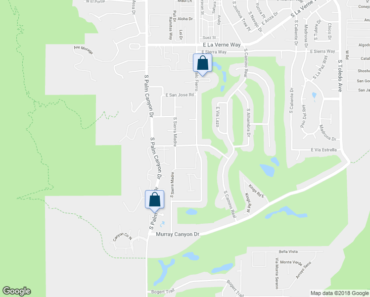 map of restaurants, bars, coffee shops, grocery stores, and more near 353 Ave Granada in Palm Springs