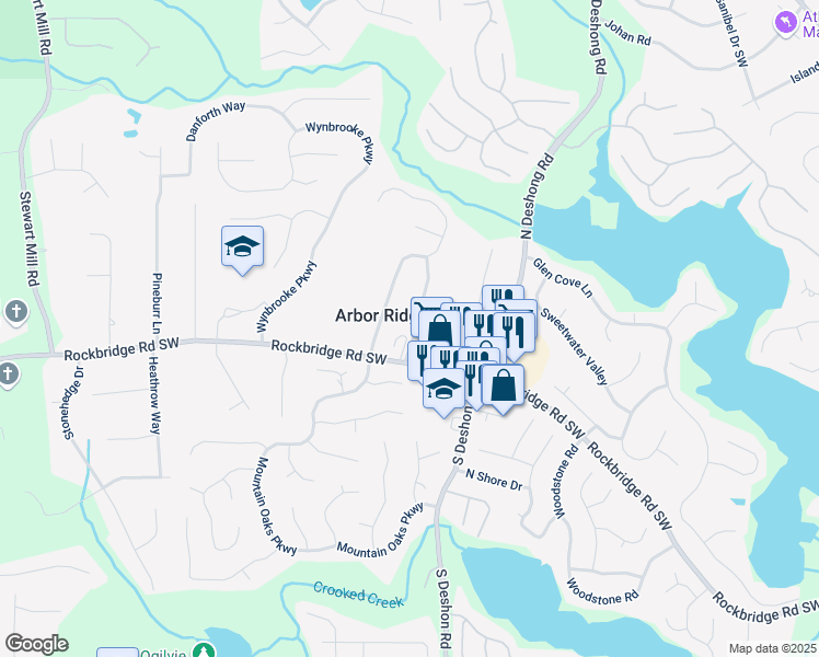 map of restaurants, bars, coffee shops, grocery stores, and more near 388 Registry Bluff in Stone Mountain