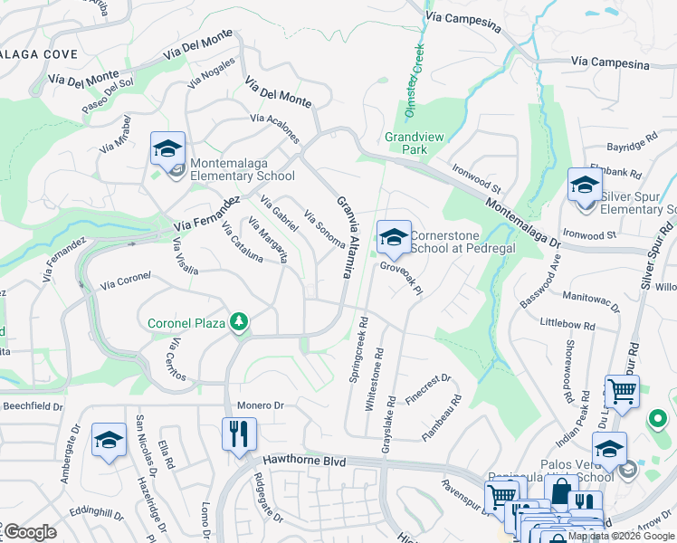 map of restaurants, bars, coffee shops, grocery stores, and more near 1321 Granvia Altamira in Palos Verdes Estates
