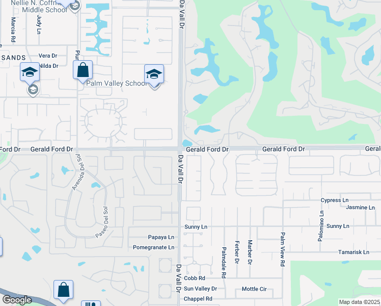 map of restaurants, bars, coffee shops, grocery stores, and more near 1 Mission Palms Drive West in Rancho Mirage