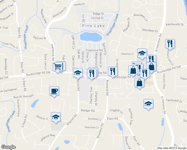 map of restaurants, bars, coffee shops, grocery stores, and more near 4600 Rockbridge Road in Stone Mountain