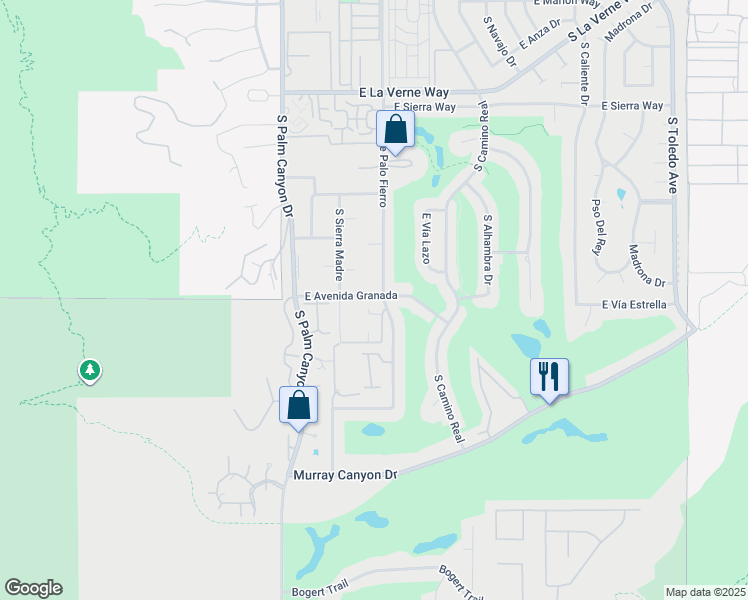 map of restaurants, bars, coffee shops, grocery stores, and more near 2525 South Calle Palo Fierro in Palm Springs